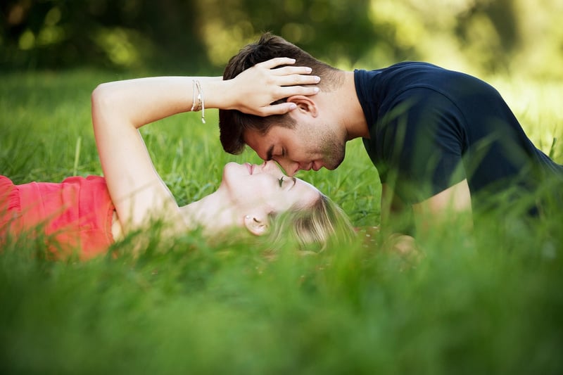 Couple in grass at sunset